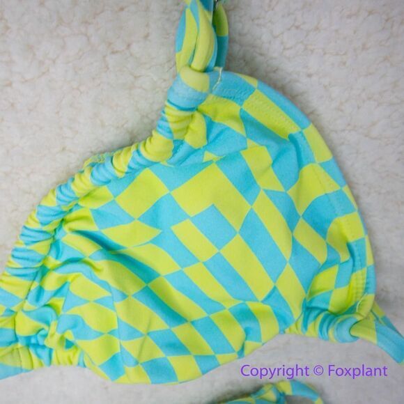 New! Set!  It’s Now Cool x‎ Free People checkered wave lime green bikini set, S - Picture 6 of 15